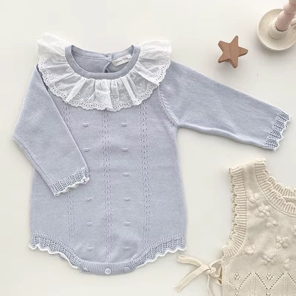 RoseBelle – Knitted Lace Ruffle Romper for Baby Girls